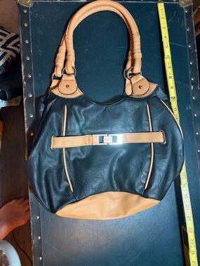 Rosetti Black & Tan Faux Leather Shoulder Bag – Three Section Hobo Purse